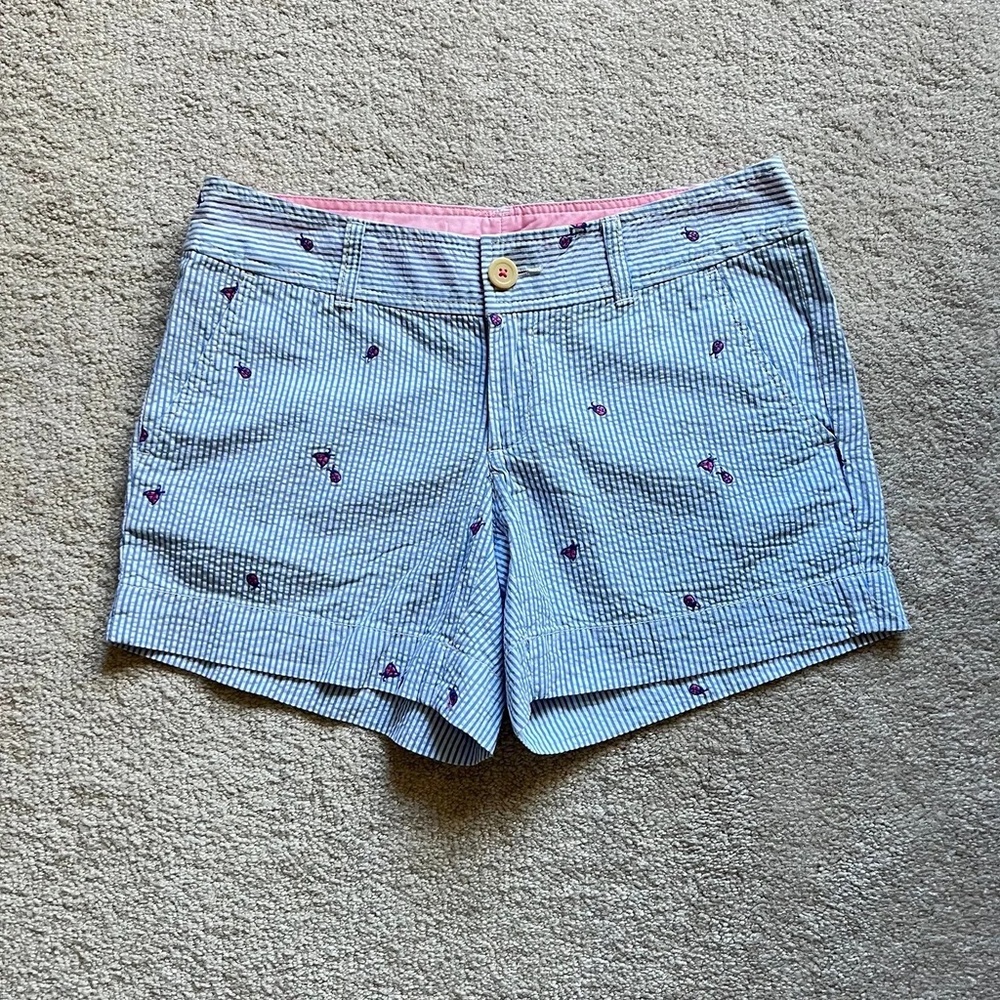Lilly Pulitzer Blue Seersucker Ladybug Critter Preppy Shorts Size 2
